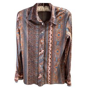 Ladies Handcrafted Long Sleeve Button Up Blouse Paisley Southwestern Vintage